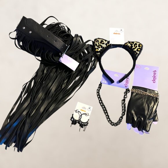 Halloween Alley Cat Accessories (Ears, Fringe Belt, Chain Necklace & More!) - Picture 1 of 6